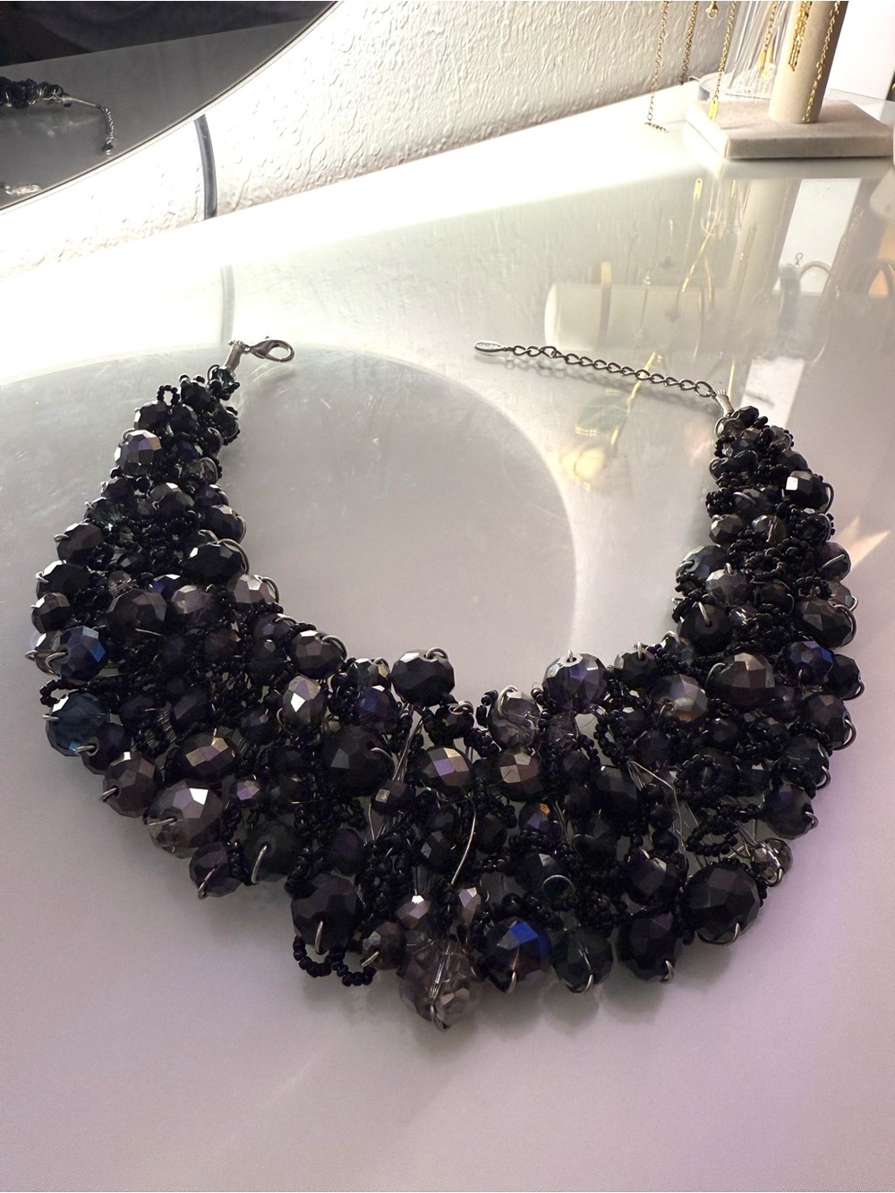 Aldo Black Faceted Beaded Cluster Necklace